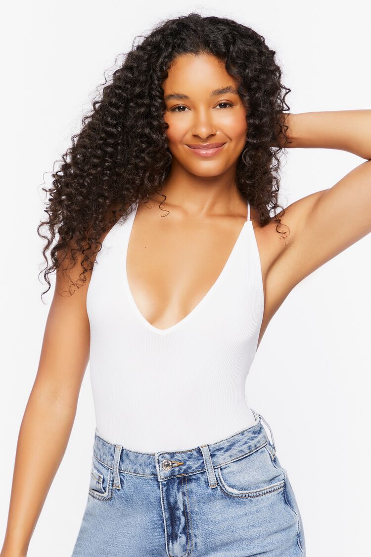 Forever 21 Women's Seamless Plunging Bodysuit White