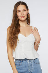 Forever 21 Women's Pleated Cropped Peplum Top White