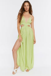 Forever 21 Women's Crepe Cutout M-Slit Maxi Long Spring/Summer Dress Wild Lime