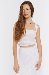 Forever 21 Women's Ruffled Crochet Crop Top White