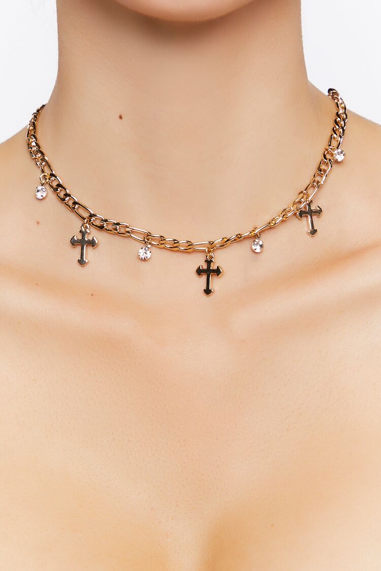 Forever 21 Women's Figaro Chain Cross Charm Necklace Gold