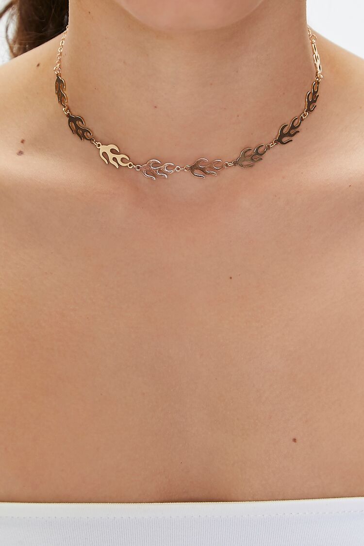 Forever 21 Women's Flame Chain Choker Necklace Gold