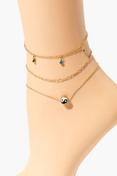 Forever 21 Women's Upcycled Yin Yang Anklet Set Gold