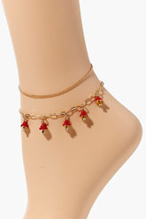 Forever 21 Women's Mushroom Charm Anklet Set Gold/Red