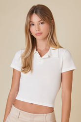 Forever 21 Women's Cropped Jersey-Knit Polo Shirt White