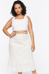 Forever 21 Plus Women's Floral Print Shell Midi Skirt White/Multi