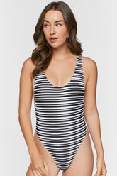 Forever 21 Women's Striped One-Piece Swimsuit Black/Vanilla