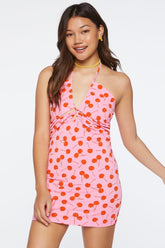 Forever 21 Women's Cherry Print Halter Mini Spring/Summer Dress Pink/Multi