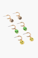 Forever 21 Women's Alien Charm Hoop Earring Set Yellow/Gold