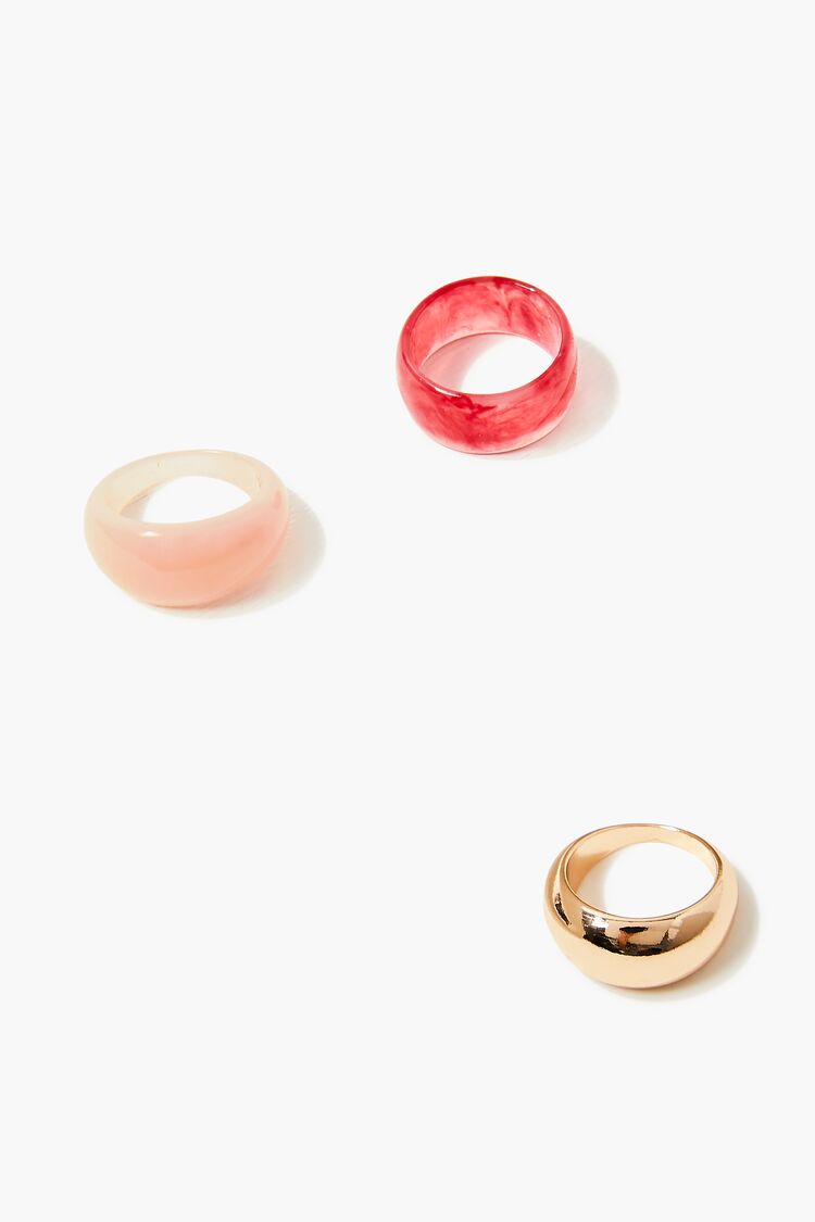Forever 21 Women's Marble Ring Set Pink/Gold