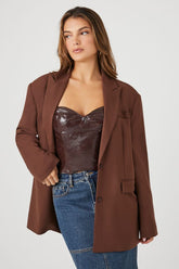 Forever 21 Women's Peak Lapel Single-Breasted Blazer Brown