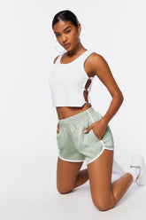 Forever 21 Women's Dolphin Ringer Shorts Olive/White