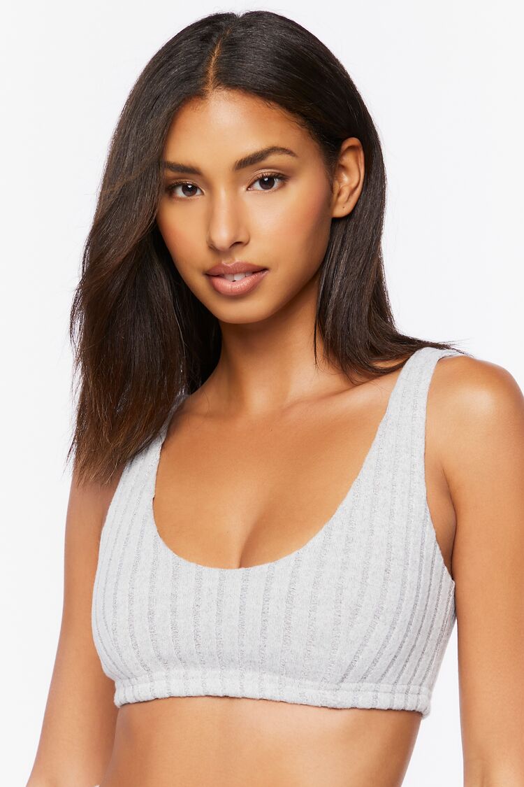 Forever 21 Women's Ribbed Knit Lounge Crop Top Heather Grey