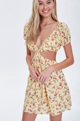 Forever 21 Women's Floral Cutout Mini Spring/Summer Dress Yellow/Multi