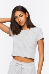 Forever 21 Women's Ribbed Pocket Lounge T-Shirt Heather Grey