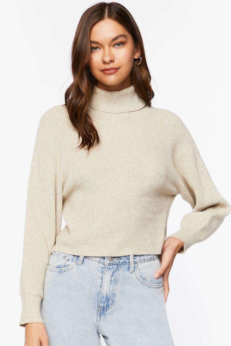 Forever 21 Knit Women's Tulip-Hem Turtleneck Sweater Oatmeal