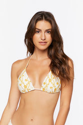 Forever 21 Women's Chain Print Triangle Bikini Top White/Yellow