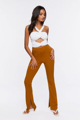 Forever 21 Women's Ponte-Knit Flare Pants Golden Brown