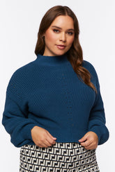 Forever 21 Knit Plus Women's Ribbed Mock Neck Sweater Nautical Blue