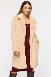 Forever 21 Women's Fuzzy Knit Longline Coat Tan