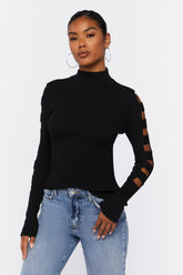 Forever 21 Knit Women's Ribbed Ladder Cutout Sweater Black