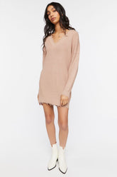 Forever 21 Knit Women's Frayed Sharkbite Sweater Winter Dress Nude Pink