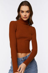 Forever 21 Knit Women's Ribbed Turtleneck Sweater Chocolate