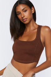 Forever 21 Women's Racerback Lounge Crop Top Brown