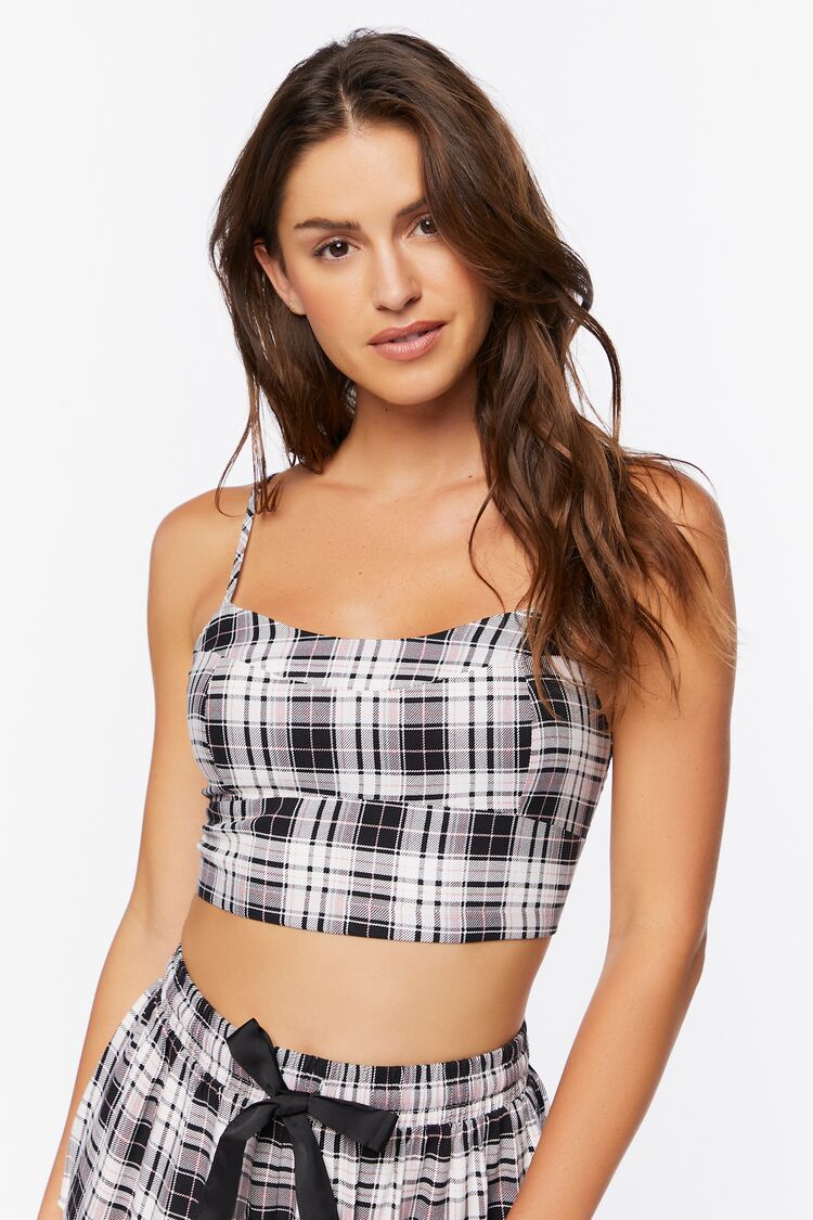 Forever 21 Women's Plaid Pajama Cropped Cami Black/Multi