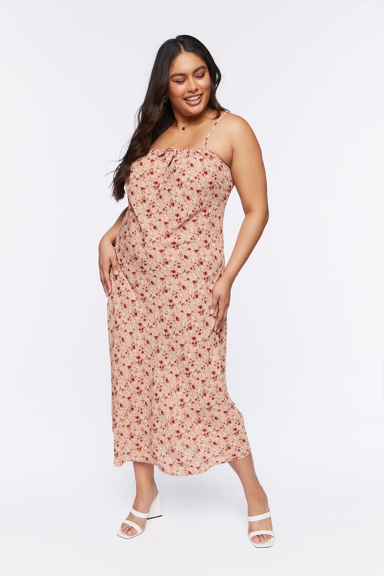 Forever 21 Plus Women's Floral Print Maxi Long Dress Blush/Multi