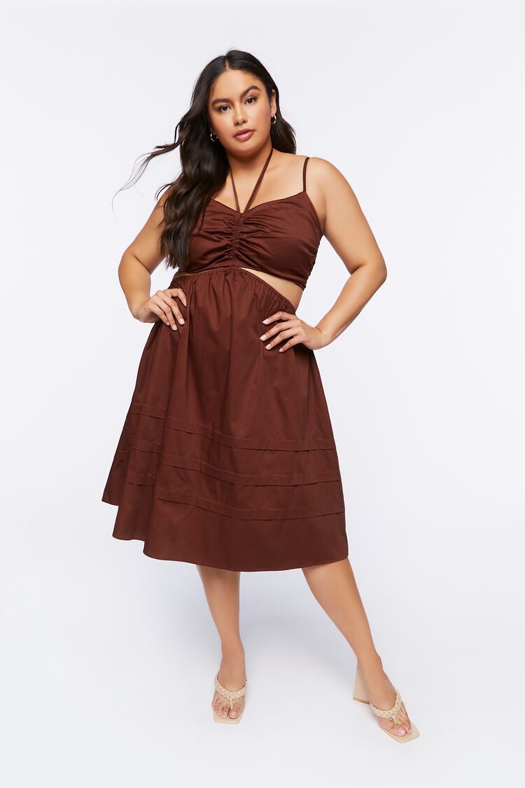 Forever 21 Plus Women's Cutout Fit & Flare Midi Dress Chocolate