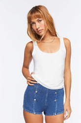 Forever 21 Women's Double-Breasted Denim Shorts Dark Denim