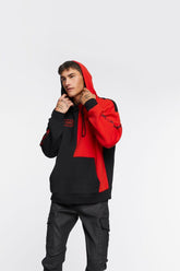 Forever 21 Men's Colorblock Graphic Embroidered Hoodie Sweatshirt Black/Red