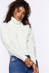 Forever 21 Women's Purl & Ball Knit Sweater Cream