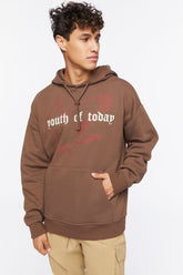 Forever 21 Men's Youth of Today Graphic Hoodie Sweatshirt Brown/Multi