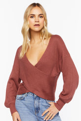 Forever 21 Knit Women's Ribbed Crossover Sweater Brick