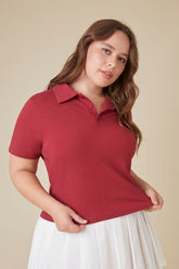 Forever 21 Plus Women's Cotton-Blend Polo Shirt Burgundy