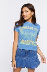 Forever 21 Women's Woodstock Graphic Baby T-Shirt Teal/Multi