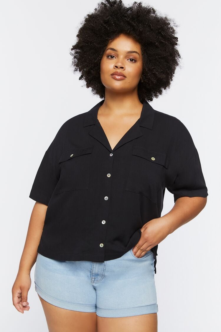 Forever 21 Plus Women's Boxy Button-Up Shirt Black