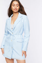 Forever 21 Women's Faux Leather/Pleather Belted Blazer Baby Blue