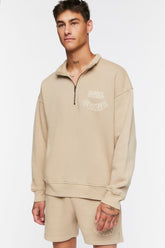 Forever 21 Men's Flocked Still Going Graphic Half-Zip Pullover Taupe