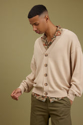 Forever 21 Knit Men's Drop-Sleeve Cardigan Sweater Taupe