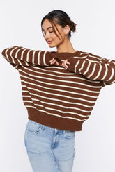 Forever 21 Knit Women's Striped Button-Back Sweater Brown/White