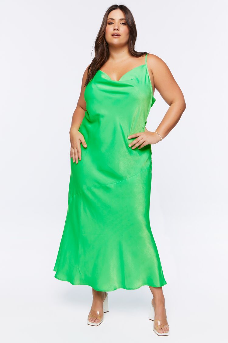 Forever 21 Plus Women's Satin Slip Maxi Long Dress Green Haze