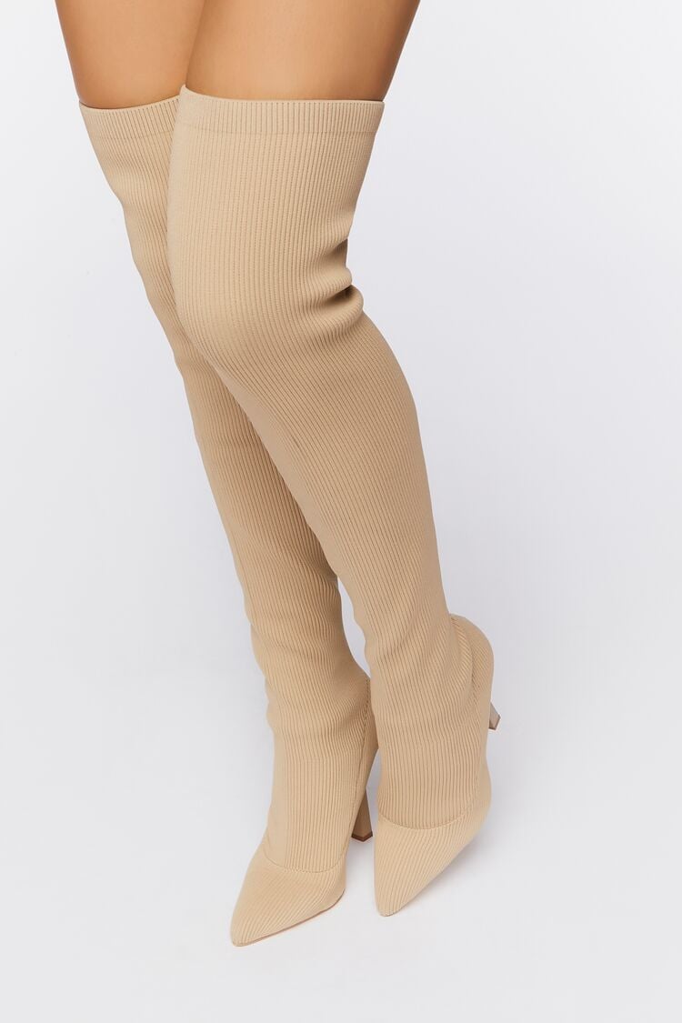 Forever 21 Women's Over-the-Knee Sock Boots Cream