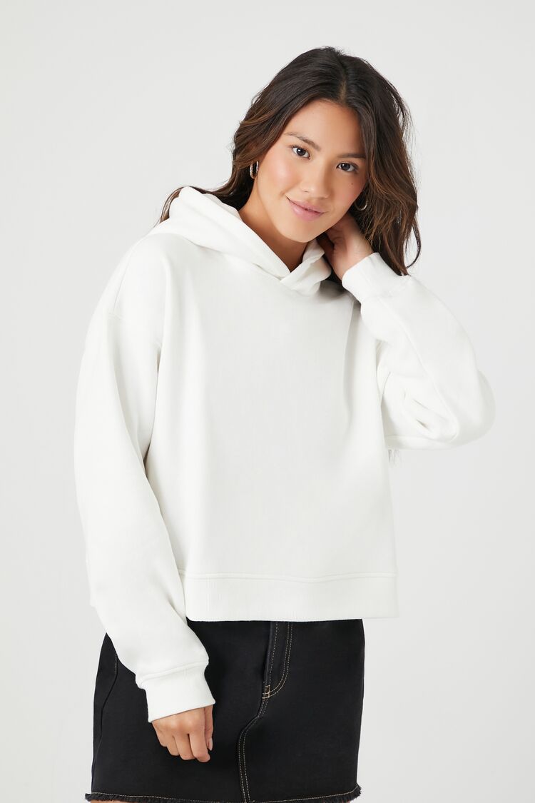 Forever 21 Women's Organically Grown Cotton Hoodie Sweatshirt White