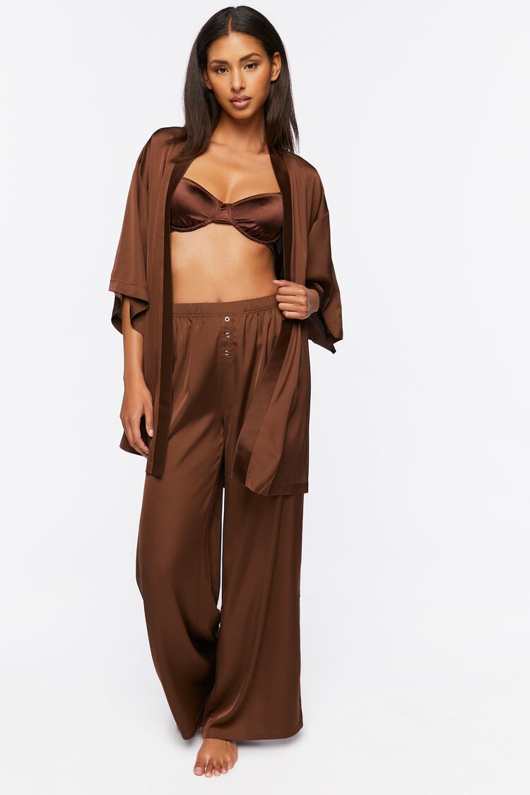 Forever 21 Women's Satin Pajama Pants Brown