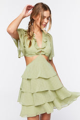 Forever 21 Women's Chiffon Cutout Mini Spring/Summer Dress Sage