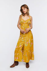 Forever 21 Women's Satin Lace-Trim Midi Spring/Summer Dress Mustard/Multi