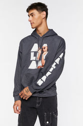 Forever 21 Men's Aaliyah Graphic Drawstring Hoodie Sweatshirt Heather Grey/Multi